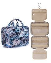 BAGSMART toiletry bag in blue paisley with hanging hook for organized travel