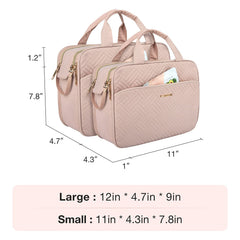 BAGSMART makeup bag side pockets for brushes keeps tools neatly separated.