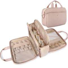 BAGSMART travel makeup bag water-resistant large pink, keeps toiletries organized on the go.