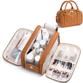 Bagstellar travel makeup bag in quilted brown with soft touch and durable build