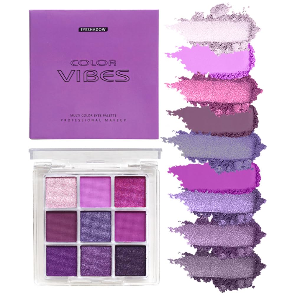 BAISEN DIARY 9 Colors Eyeshadow Palette: purple theme swatches for bold party looks.
