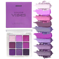 BAISEN DIARY 9 Colors Eyeshadow Palette: purple theme swatches for bold party looks.