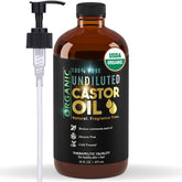 BALM OF GILEAD Castor Oil in amber bottle with pump for easy daily application.