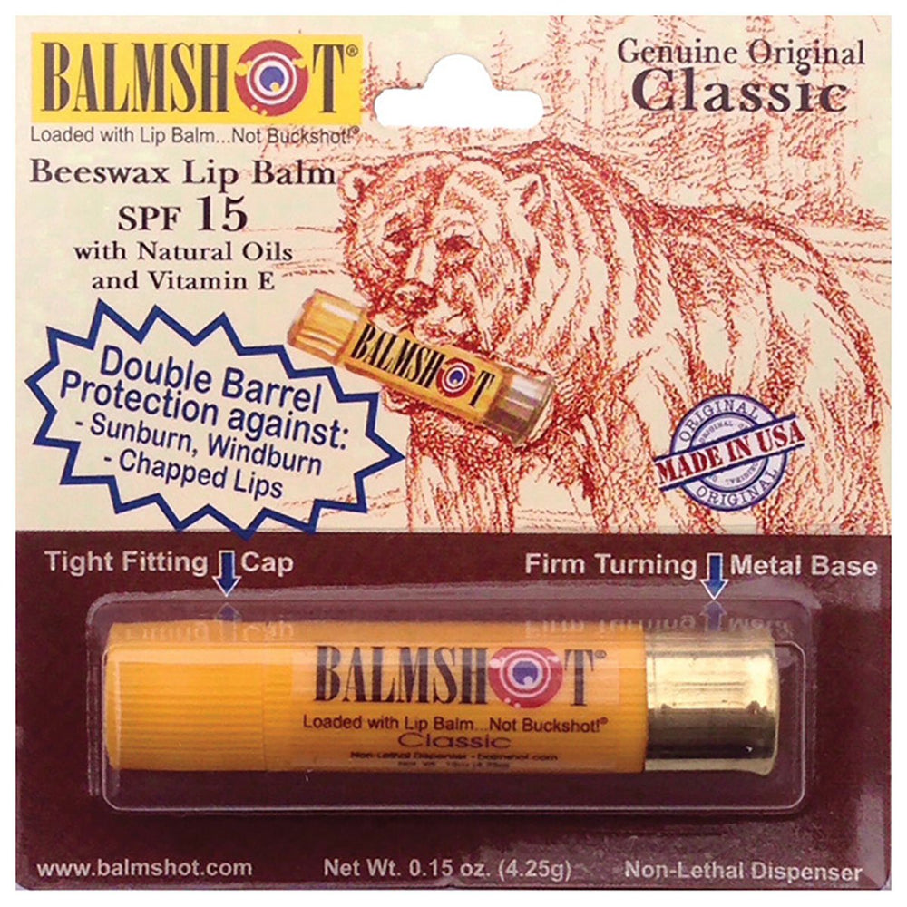 Balmshot Classic lip balm in shotgun-shell tin with SPF 15 for outdoor protection