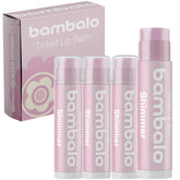 Bambalo tinted lip balm shimmer packaging shows natural formula and gift-ready packaging.