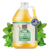 Bamboo and Birch Pure Castile Soap Peppermint bottle pour, versatile cleansing.