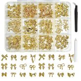 BANA ART gold bow nail charm close-up for chic nail art.