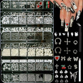 BANA ART Silver Nail Charm Y2K Kit box 1 shows 12 styles of 3D charms for luxe nails