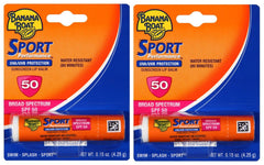 Banana Boat Sport SPF 50 lip balm tube provides long-lasting moisture for active lips.