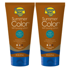 Banana Boat Summer Color self tanning lotion bottle shows gradual tan potential