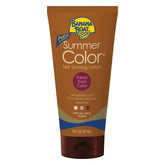 Banana Boat Summer Color Self-Tanning Lotion tube front demonstrates an even tint for all skin tones.