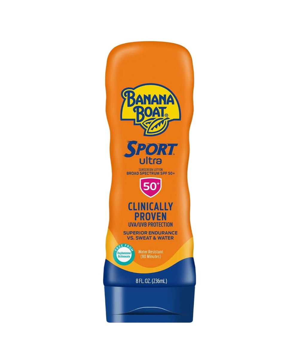 Banana Boat Sunscreen Sport bottle with non-greasy, fast-absorbing SPF 50 protection.