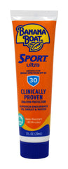 Applying Banana Boat Sport sunscreen lotion protects skin during workouts.