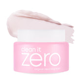 Banila Co Clean It Zero jar close-up showing sherbet texture dissolving waterproof makeup