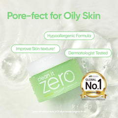 BANILA CO Clean it Zero sherbet-texture balm emulsifies to oil for gentle makeup removal.