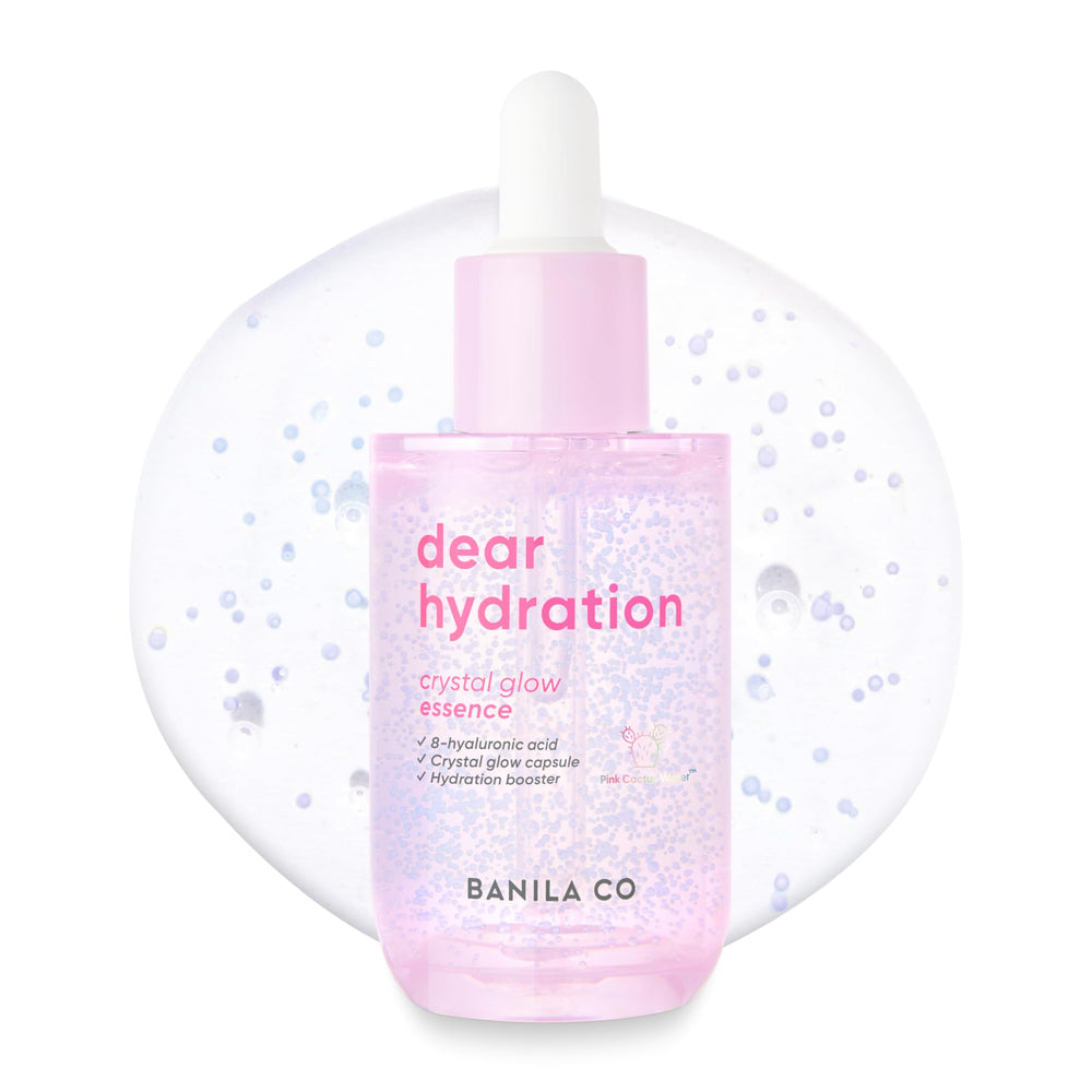 BANILA CO Dear Hydration Crystal Glow Serum bottle with pink cactus for hydration