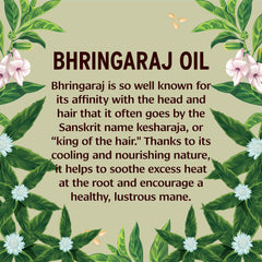 Banyan Botanicals Bhringaraj oil massaged into the scalp for a soothing routine.