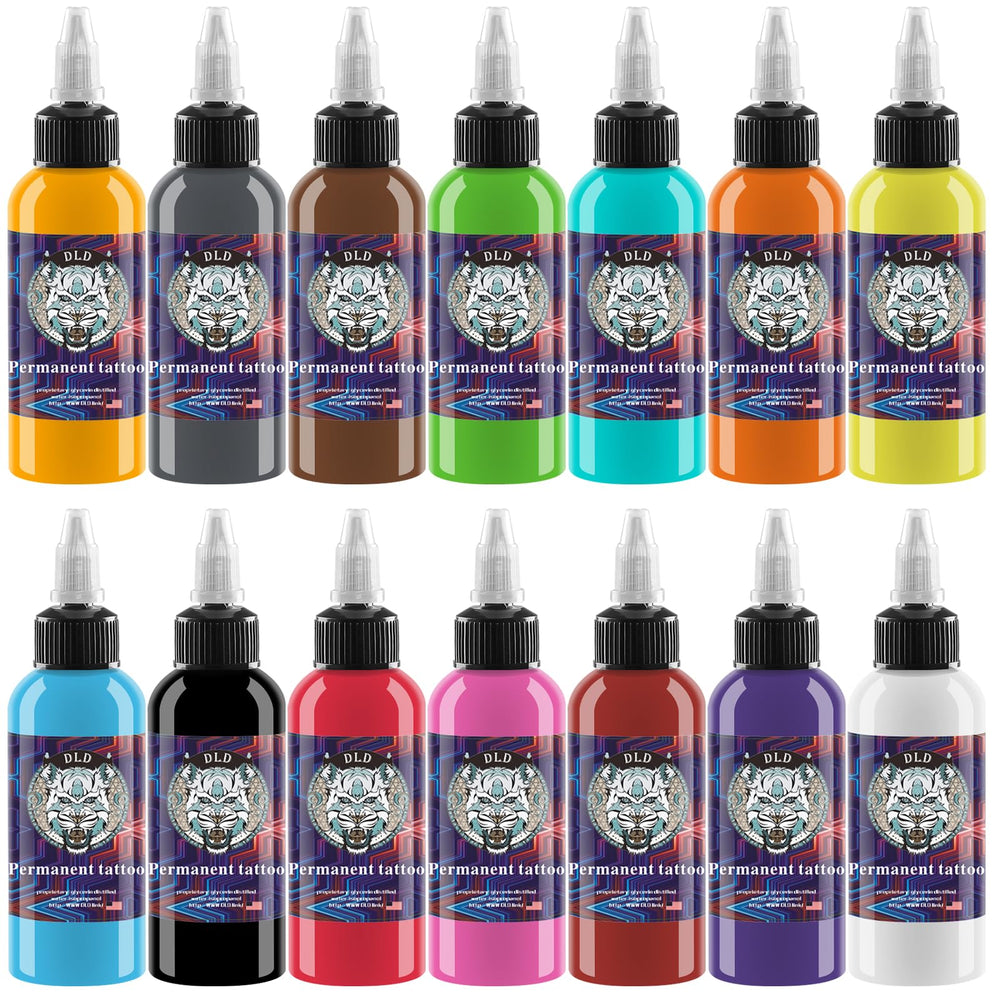 BAODELI tattoo ink set 14 colors bottles displayed for vibrant color options.