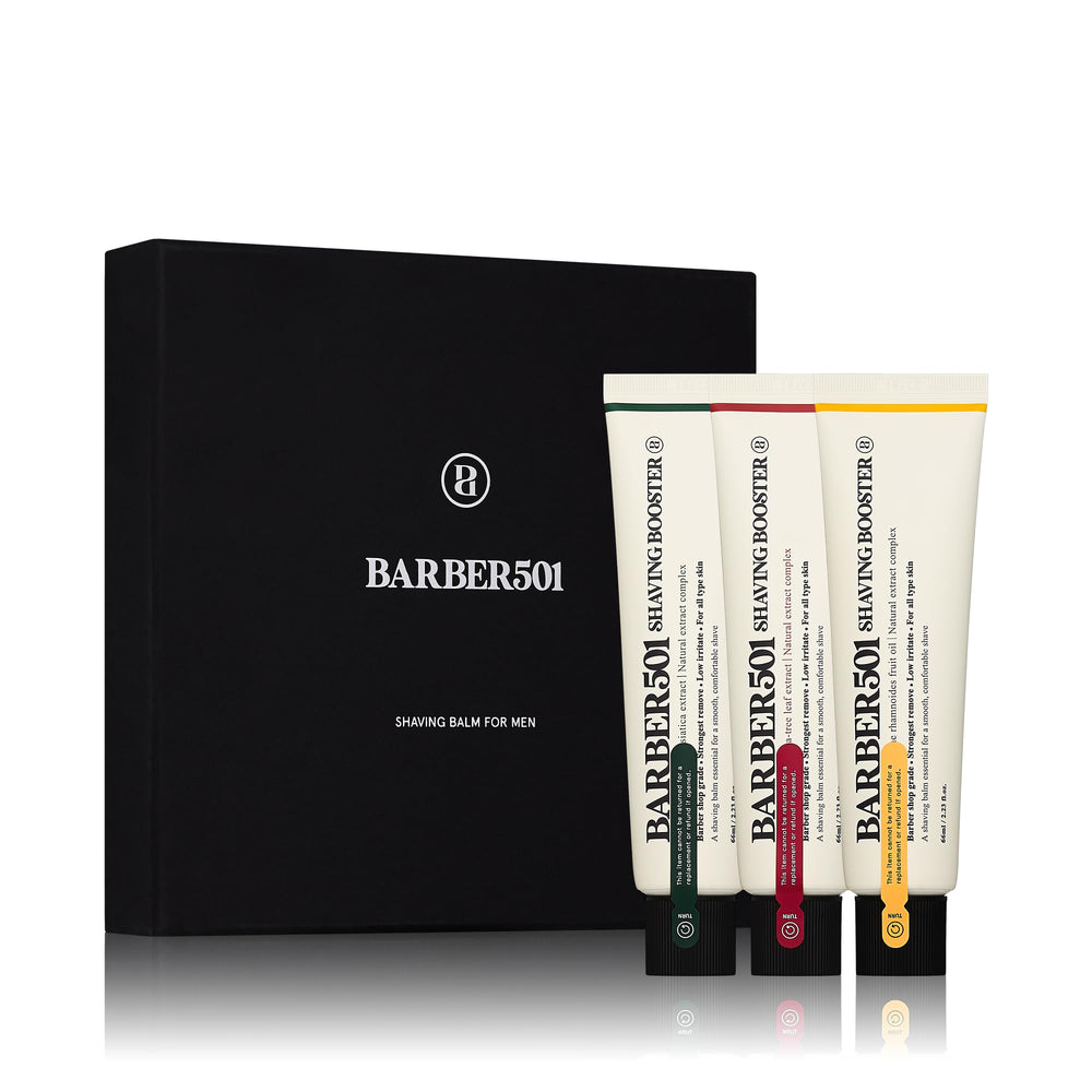 Barber501 Shaving Booster Balm red variant bottle for smooth glide and hydration.