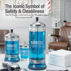 BARBICIDE glass body lets you see disinfectant level at a glance