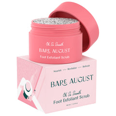 Bare August Foot Scrub bottle with natural exfoliants for smoother feet.
