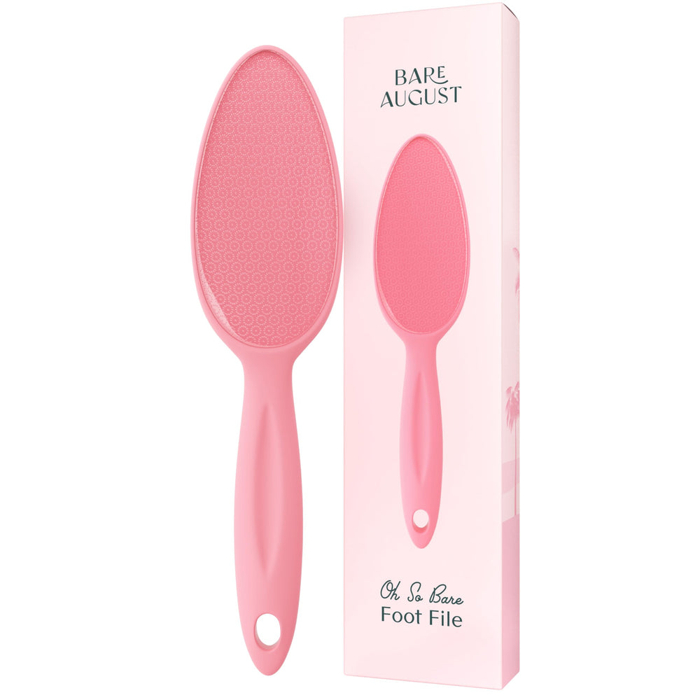 Bare August Glass Foot File with pink handle for gentle callus removal