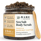 Bare Botanics Vanilla Hazelnut Coffee Scrub jar front for radiant skin
