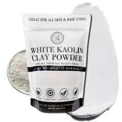 Bare Essentials Living white kaolin clay powder in a 2 lb bag for DIY skincare.