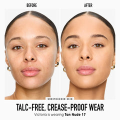 BareMinerals Original pressed powder foundation brush stroke demonstrates buildable coverage for a natural glow