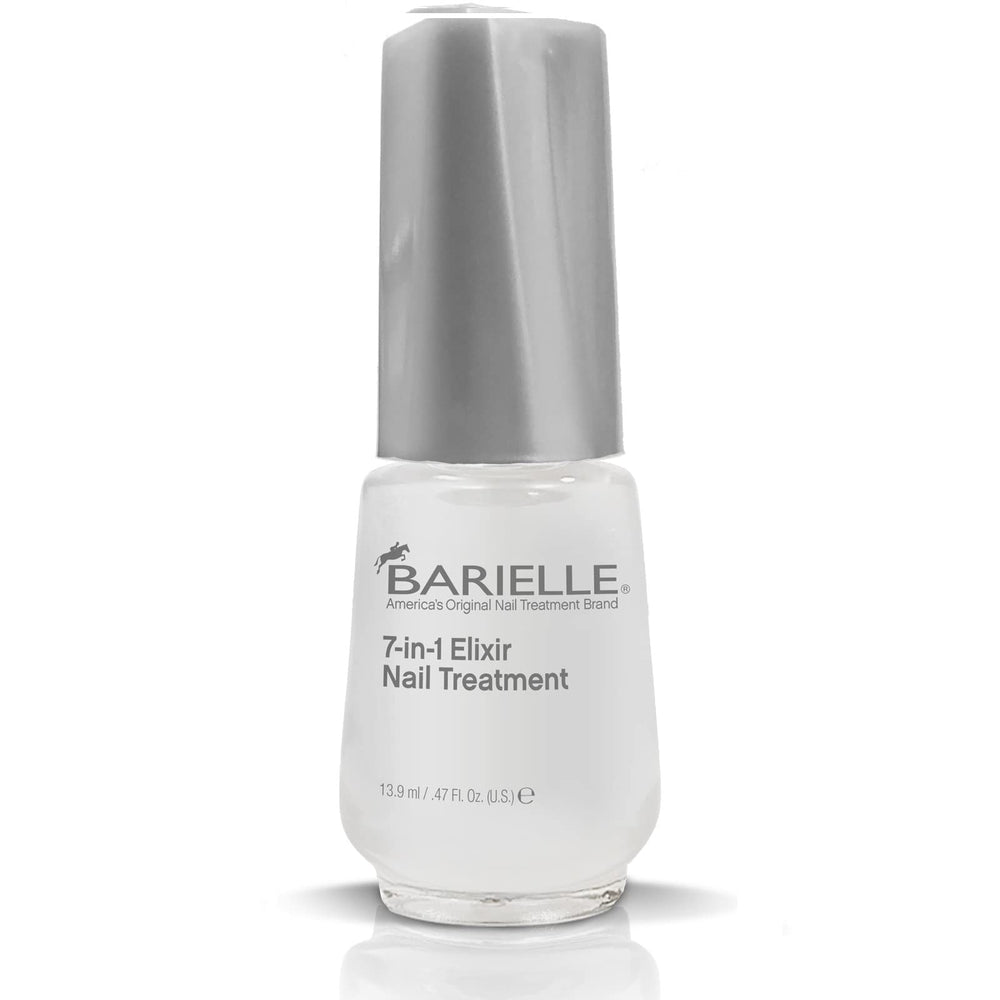 Barielle 7-In-1 Elixir Nail Treatment bottle pour showing hydration