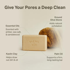 Barrel & Oak spiced-sandalwood bar soap with amber-sea-scent for bold masculine aroma