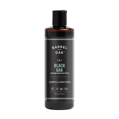 Barrel & Oak 2-in-1 shampoo bottle pouring for quick cleanse