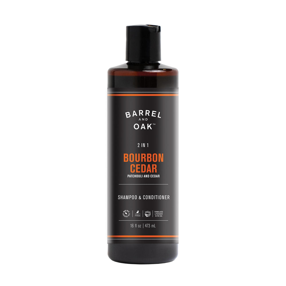 Barrel & Oak 2-in-1 bottle for quick cleansing and conditioning.