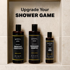 Barrel & Oak coffee shampoo bottle with refreshing scalp cleanse