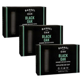 Barrel & Oak Black Oak exfoliating bar soap pack shot highlighting rugged design for men