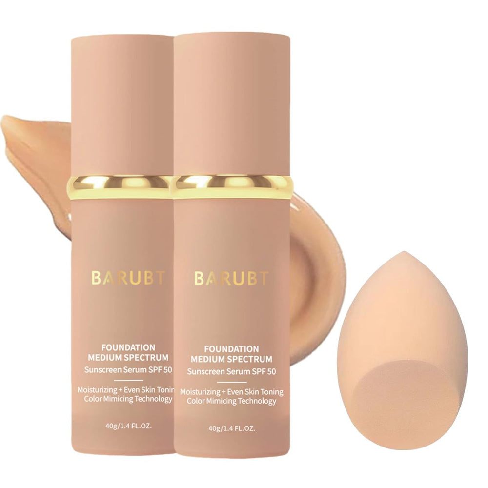BARUBT 4-in-1 color-changing foundation bottle with SPF50 for all-day protection and coverage.