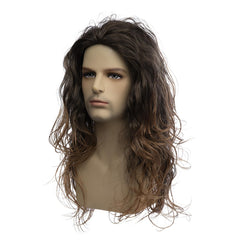 Baruisi long curly brown wig back view ideal for party looks.