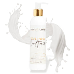 BASK & LATHER Replenish conditioner bottle front view highlighting deep hydration.