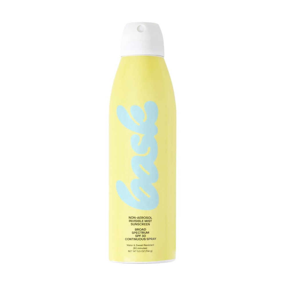 Bask Suncare SPF 30 non-aerosol spray bottle ready for easy outdoor application.