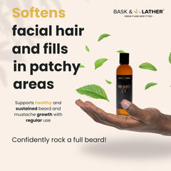 BASK & LATHER Beard Growth Oil hand massage for even distribution and softness.
