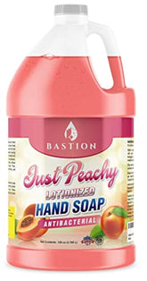 Bastion Just Peachy Hand Soap bottle with peach aroma for refreshing hand washing.