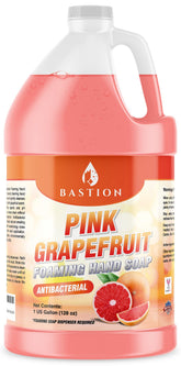 Bastion Pink Grapefruit foaming hand soap refill in a 1-gallon bottle for bulk convenience and easy stocking.