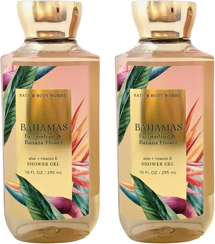 Bath & Body Works Bahamas Passionfruit Banana Flower bottle front, tropical scent for daily refreshment.