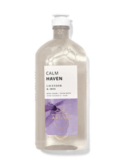 Bath & Body Works Calm Haven Lavender Iris bottle offering a soothing scent for a relaxing shower.