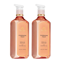 Bath & Body Works Champagne Toast bottle pour highlighting fruity, uplifting hand wash fragrance.