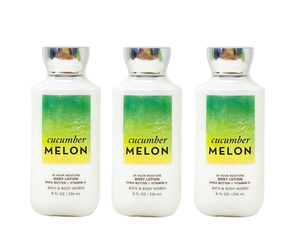 Bath & Body Works Cucumber Melon lotion bottles trio offer all-day hydration.