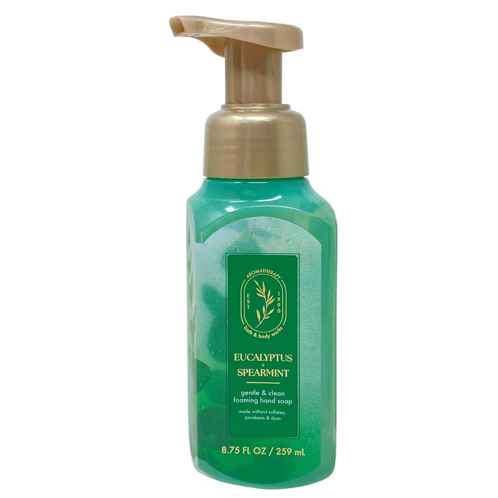 Bath & Body Works Eucalyptus Spearmint foaming hand soap bottle for gentle cleansing and refreshing scent.