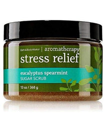 Bath & Body Works Eucalyptus Spearmint Sugar Scrub jar provides hydrating exfoliation after shower.