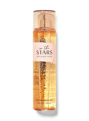 Radiant mist on skin suggests subtle glow and long-lasting aroma.