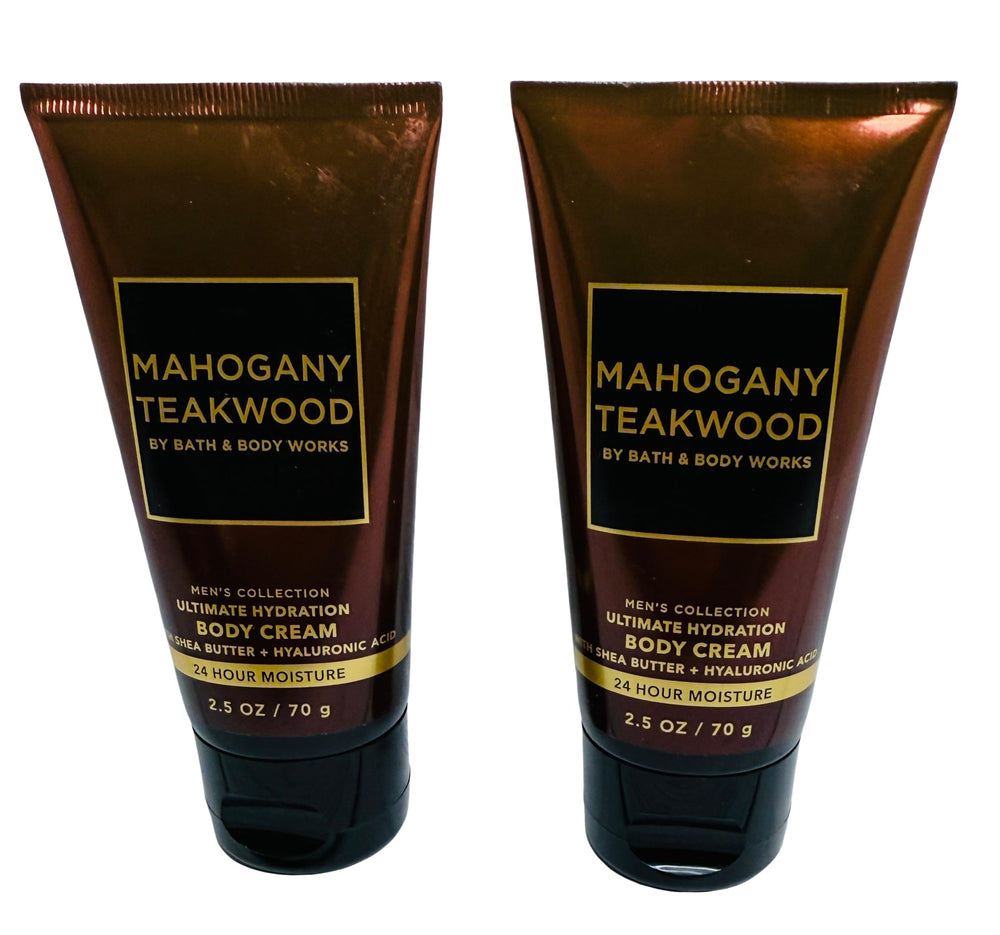 Bath & Body Works Mahogany Teakwood travel-size cream bottle front view for on-the-go moisture